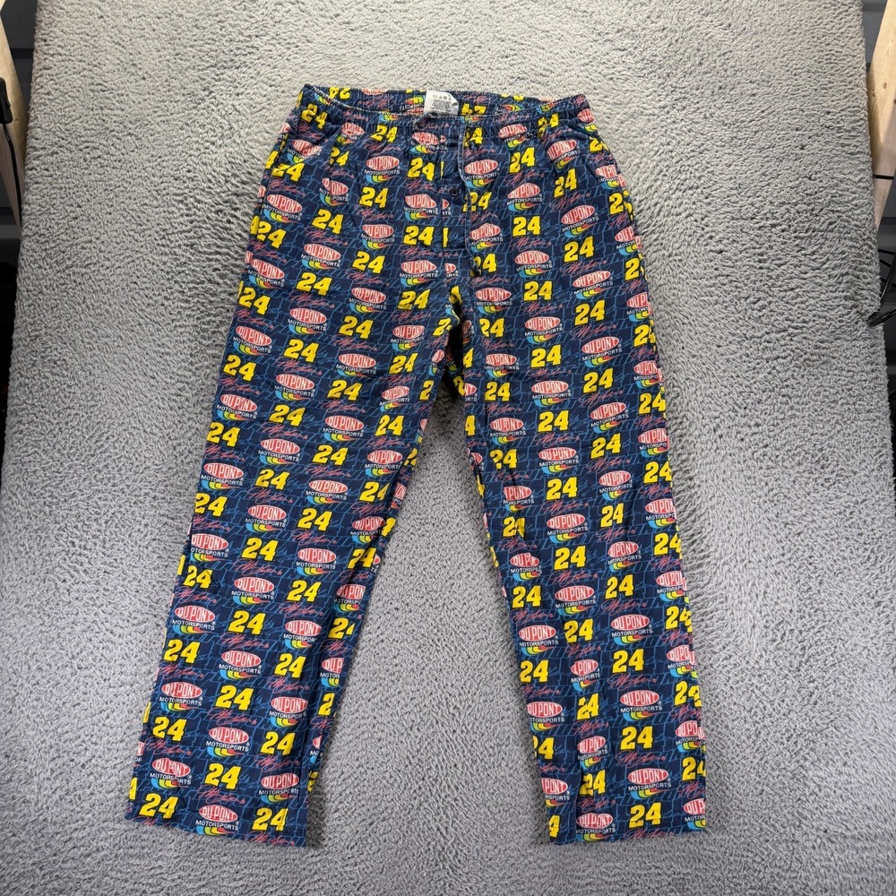 Vintage Winner's Circle NASCAR Pant Mens L Blue Cotton All-Over Print Straight